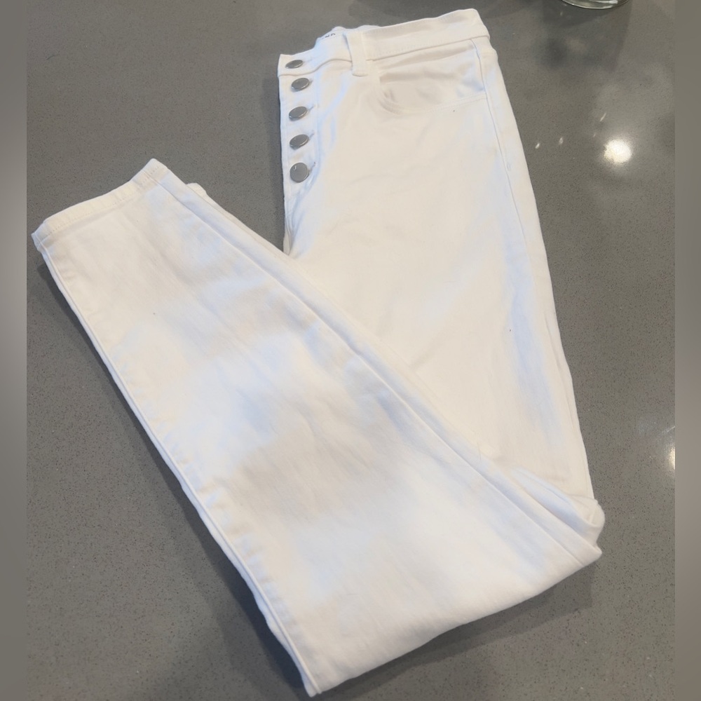 J Brand White Skinny High-Rise Jeans with Button Fly